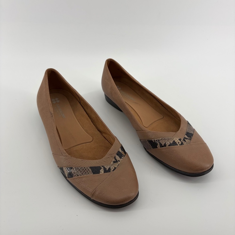 Naturalizer Jaye Tan Leather Snake Print Accent Ballet Flats Women's Size 11M